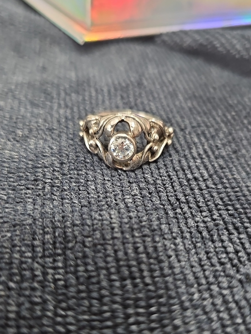 Vintage Sterling Silver Filigree Ring with Cubic Zirconia